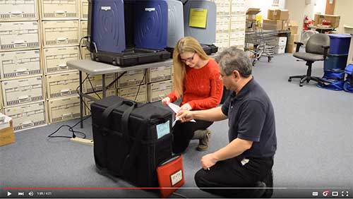 Screen shot from a Sussex County training video on voting equipment