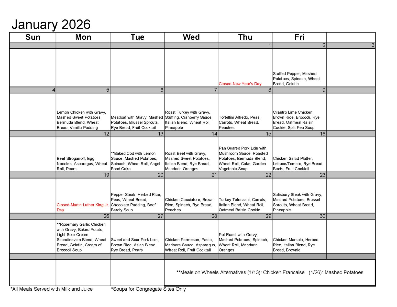 Congregate nutrition menu (pdf version below image)