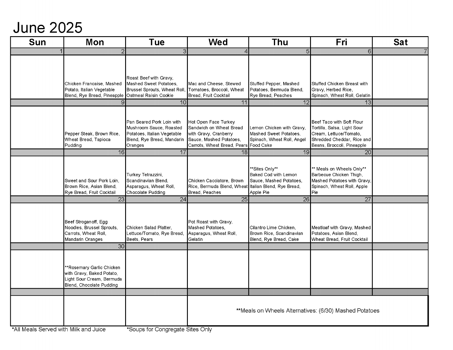Congregate nutrition menu (pdf version below image)