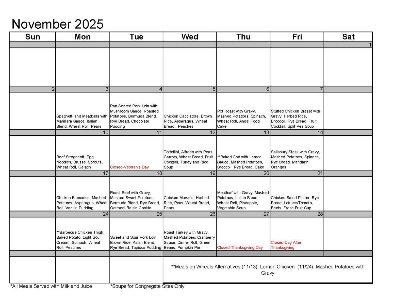 Congregate nutrition menu (pdf version below image)